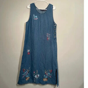Vintage Agapo Denim Floral Embroidered and Bedazzled Midi/Maxi Dress